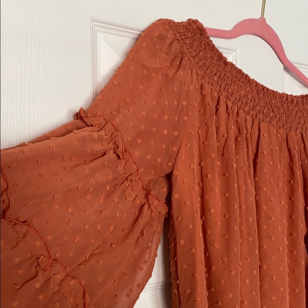 Off The Shoulder Chiffon Bell Sleeve Ruffle Tunic - Picture 4 of 4